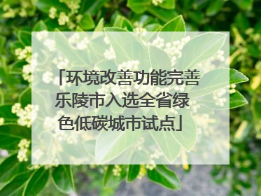 环境改善功能完善 乐陵市入选全省绿色低碳城市试点